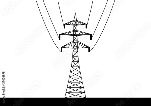 Torre de electricidad en blanco y negro sobre fondo blanco