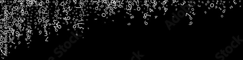 Falling numbers, big data concept. Binary white messy flying digits. Excellent futuristic banner on black background. Digital vector illustration with falling numbers.