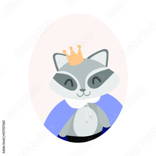 racoon portrait in crown in oval frame