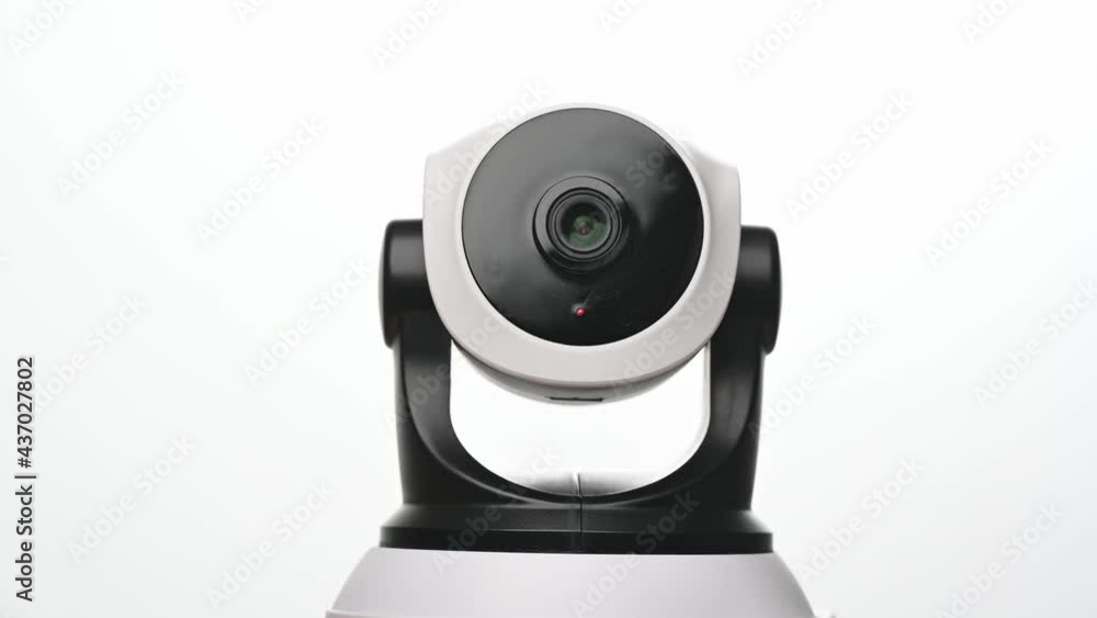 Surveillance IP Internet CCTV camera system remotely operated. Smartphone controlled home security camera moving filming around in 4k footage isolated on white background.
Surveillance IP Internet CCTV camera system remotely operated. Smartphone controlled home security camera moving filming around in 4k footage isolated on white background.