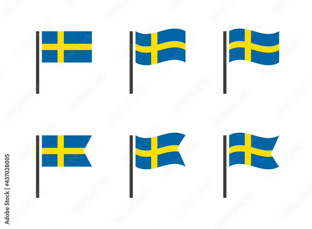 Sweden flag symbols set, national flag icons of Kingdom of Sweden