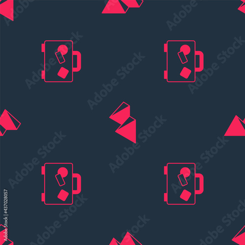 Set Suitcase and Egypt pyramids on seamless pattern. Vector