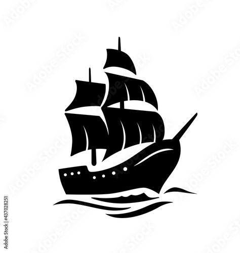 Sailing old ship silhouette. Vector 