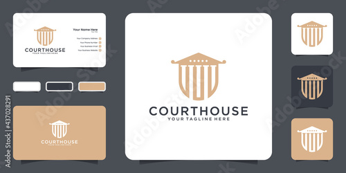 justice court house logo for lawyer, law firm crime design icon and business card