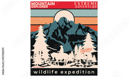 Kanchenjunga mountain vector print design for apparel. Mountain print graphic design.