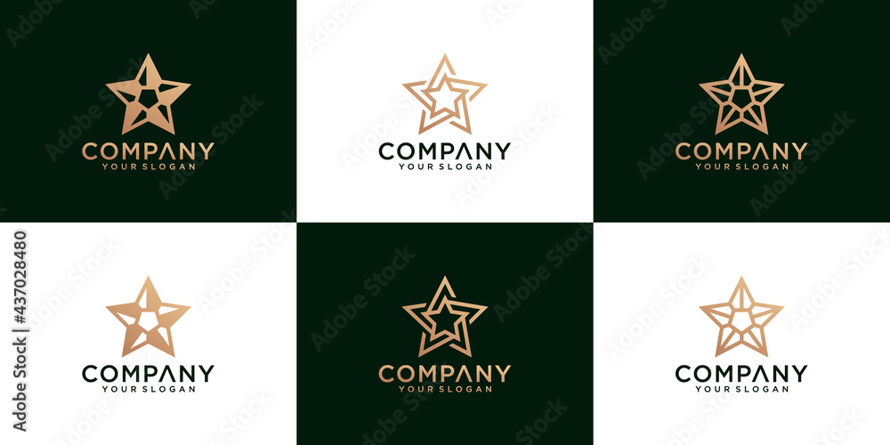 abstract star logo set with line art style and gold color abstract star logo set with line art style and gold color
