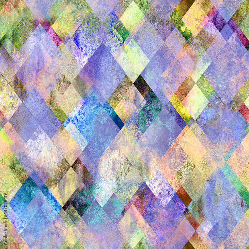 Diamond shapes seamless background. Watercolor colorful abstract mosaic diamonds texture