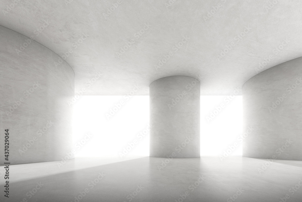 Abstract 3d rendering of empty concrete space with light and shadow on the curve structure, Futuristic architecture.