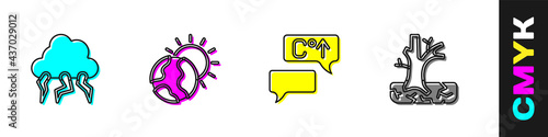 Set Storm, Global warming, and Withered tree icon. Vector