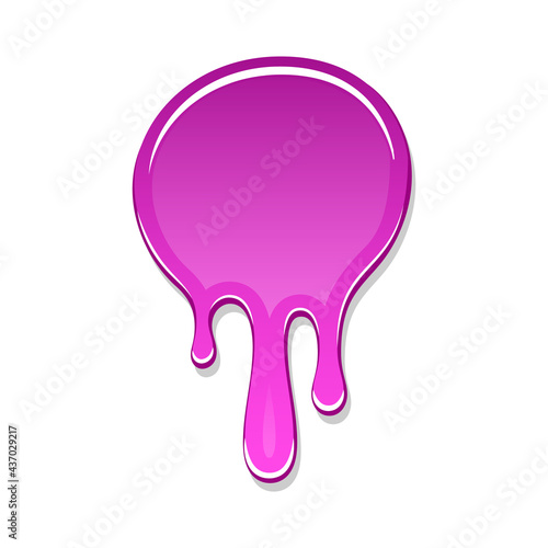Drip paint spot 3D, isolated on white background. Pink ink splash. Splatter stain texture. Dribble down design. Flow art material. Liquid drop. Fluid splash stain liquid Vector illustration