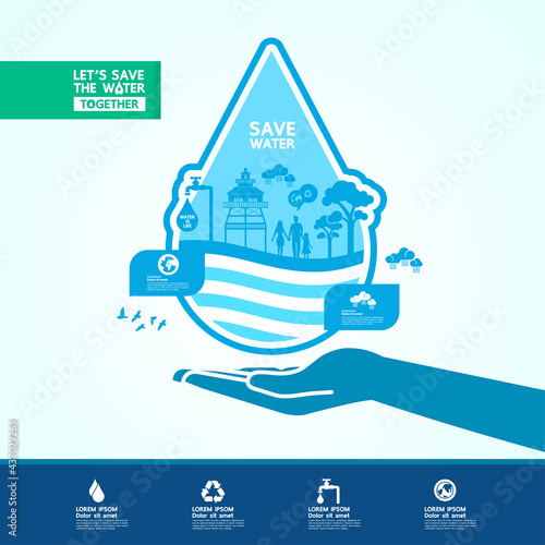 Save the water for green ecology world vector illustration.