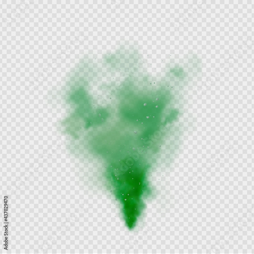 Green fog or smoke. Green dust with particles. Smoke or dust isolated on transparent background. Abstract mystical gas. Vector illustration.