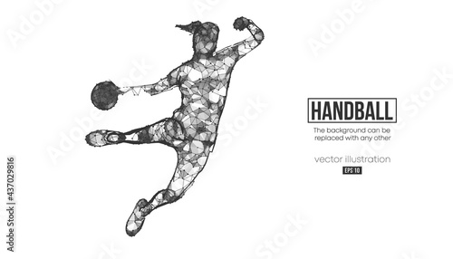 Abstract silhouette of a wireframe handball player from particles on the background. Convenient organization of eps file. Vector illustartion. Thanks for watching