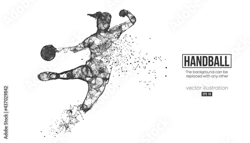 Abstract silhouette of a wireframe handball player from particles on the background. Convenient organization of eps file. Vector illustartion. Thanks for watching