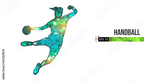Abstract silhouette of a wireframe handball player from particles on the background. Convenient organization of eps file. Vector illustartion. Thanks for watching