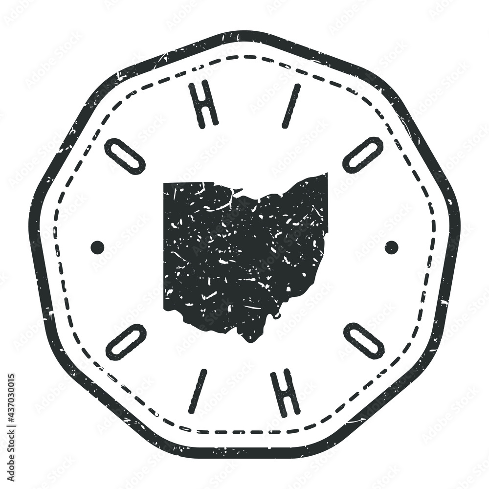Ohio, USA Map Stamp Retro Postmark. Silhouette Postal Passport. Seal Round Vector Icon. Badge Vintage Postage Design. - obrazy, fototapety, plakaty 