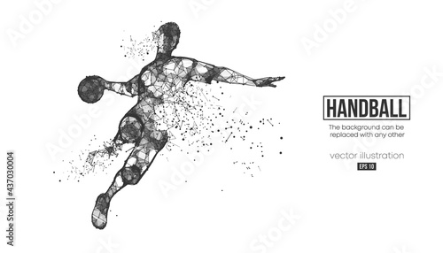 Abstract silhouette of a wireframe handball player from particles on the background. Convenient organization of eps file. Vector illustartion. Thanks for watching