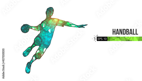 Abstract silhouette of a wireframe handball player from particles on the background. Convenient organization of eps file. Vector illustartion. Thanks for watching