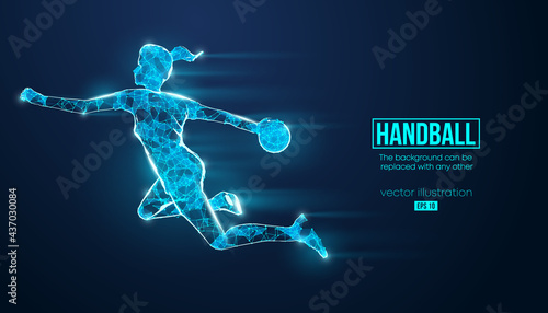 Abstract silhouette of a wireframe handball player from particles on the background. Convenient organization of eps file. Vector illustartion. Thanks for watching © Yevheniia
