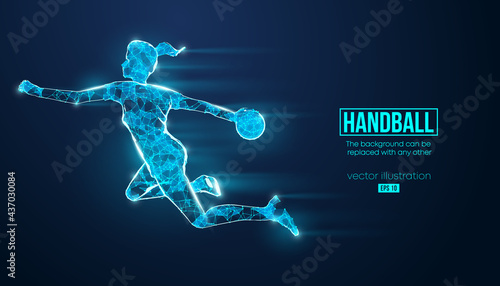 Abstract silhouette of a wireframe handball player from particles on the background. Convenient organization of eps file. Vector illustartion. Thanks for watching