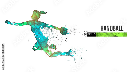 Abstract silhouette of a wireframe handball player from particles on the background. Convenient organization of eps file. Vector illustartion. Thanks for watching