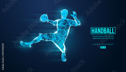 Abstract silhouette of a wireframe handball player from particles on the background. Convenient organization of eps file. Vector illustartion. Thanks for watching © Yevheniia
