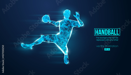 Abstract silhouette of a wireframe handball player from particles on the background. Convenient organization of eps file. Vector illustartion. Thanks for watching