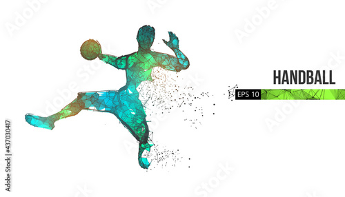 Abstract silhouette of a wireframe handball player from particles on the background. Convenient organization of eps file. Vector illustartion. Thanks for watching