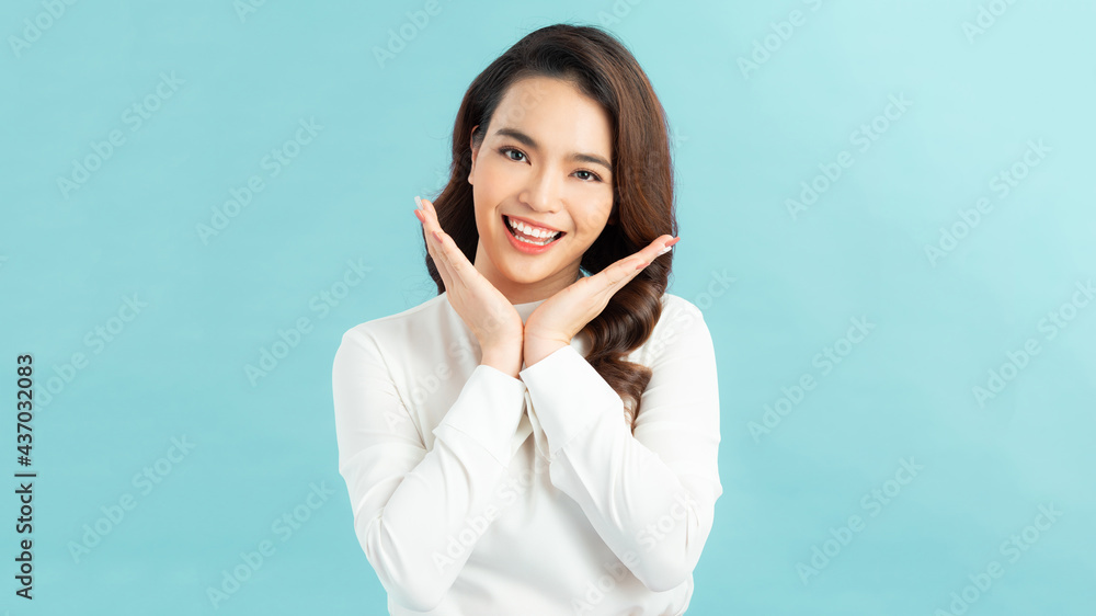 Headshot Portrait of happy girl smiling looking at camera. Headshot Portrait of happy girl smiling looking at camera.