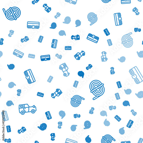 Set line Off road car, Climber rope and Hunting cartridge belt on seamless pattern. Vector