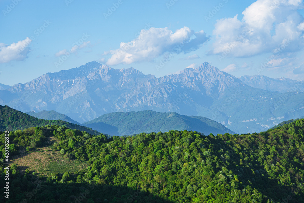 Obraz premium The Grigna massif, One of the most famous peaks of the Italian Alps, near the town of Lecco, Italy - May 2021 ,.
