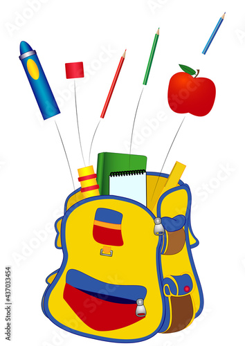 School bag with flying objects