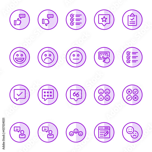 Filled outline icons for feedback review.