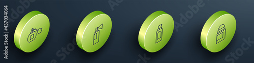 Set Isometric line Perfume, , Spray can for hairspray and Antiperspirant deodorant roll icon. Vector