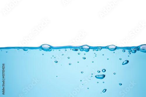 Bubbles floating in turquoise water on a white background