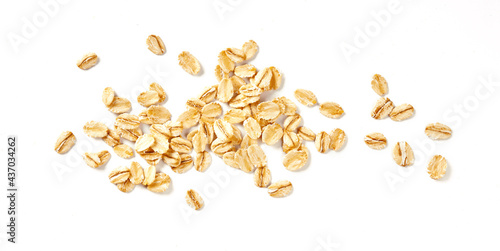 Oat flakes isolated on white background. Flakes for oatmeal and granola. Image of oat flakes for you design. photo