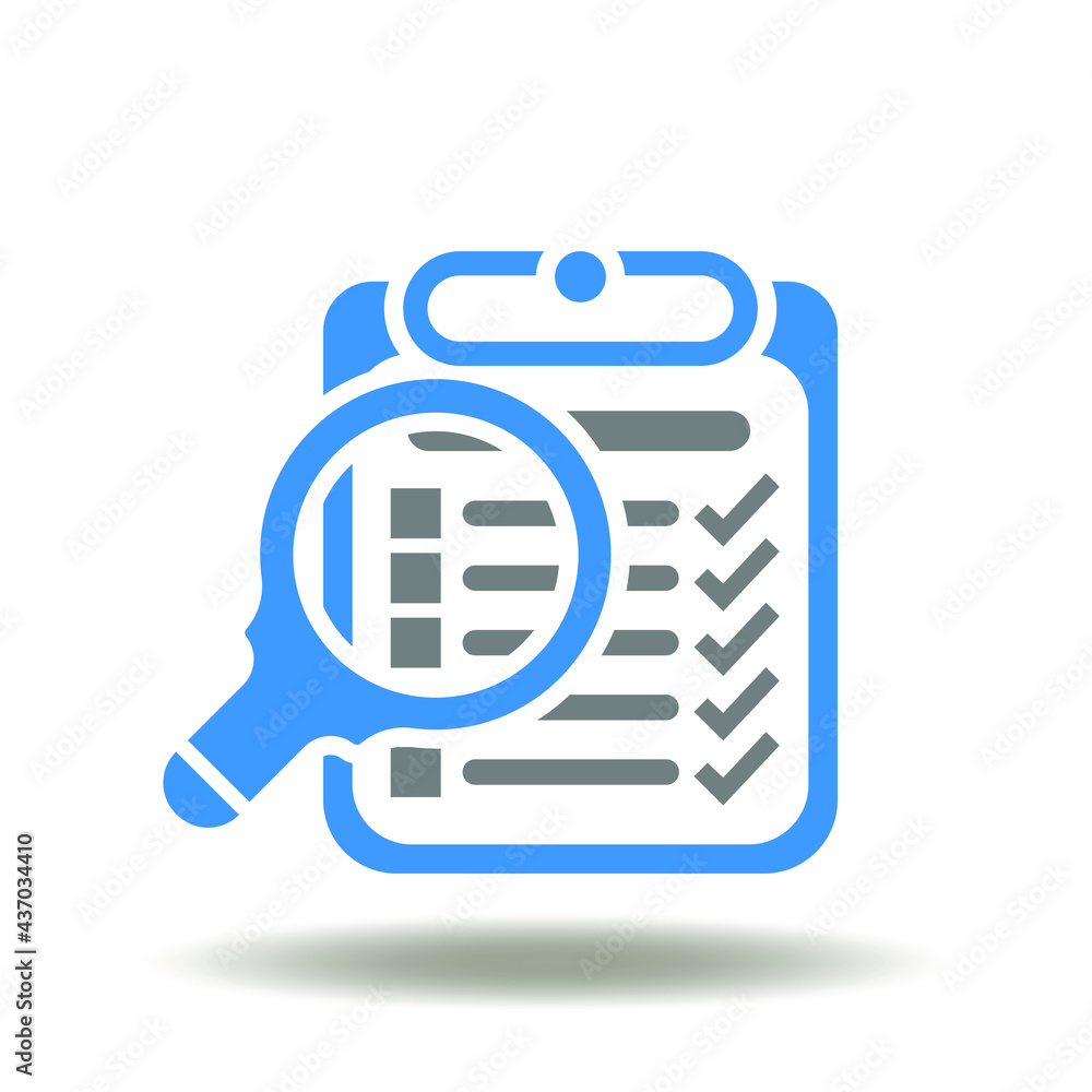 Checklist with magnifier vector illustration. Rules icon. Compliance symbol. Know the rules sign. Checklist with magnifier vector illustration. Rules icon. Compliance symbol. Know the rules sign.