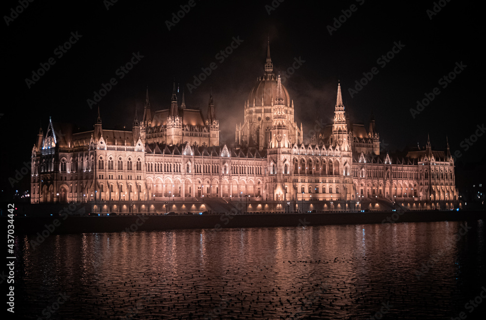 Majestic historic palace illuminated brightly at night Majestic historic palace illuminated brightly at night