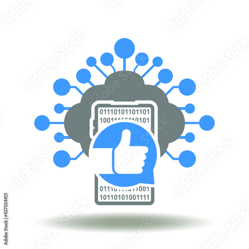 Cloud computing with circuit line and smartphone with speech bubble and thumb up vector illustration. Netiquette symbol.