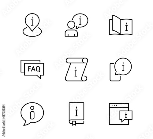 Information A set of Icons on the topic Help Desk, Vector Icons, contains icons such as Information Center, Information directory, Instructions. Editable stroke. Isolated