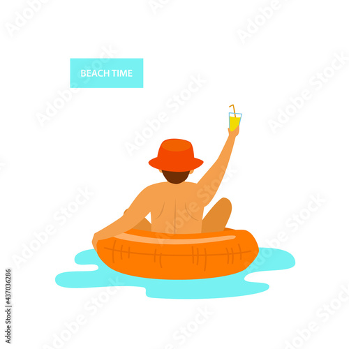 man swimming on inflatable ring in the pool