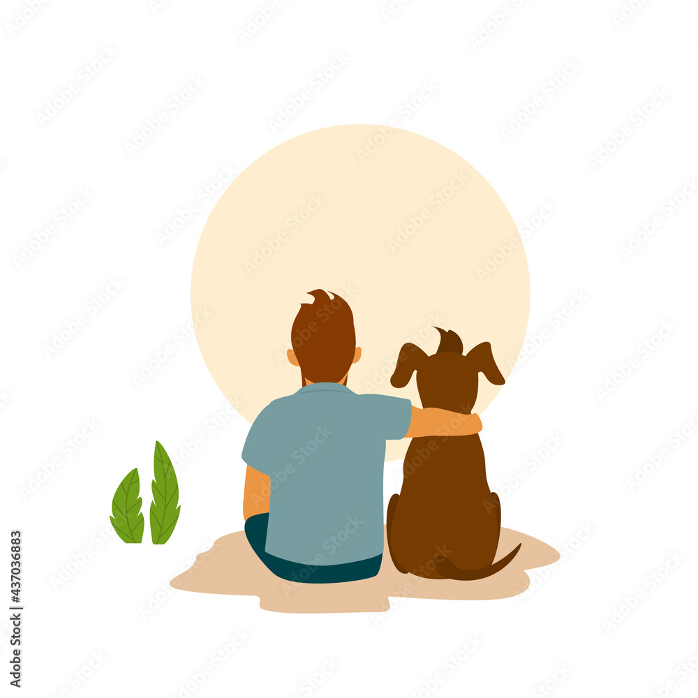 man and his best friend dog cuddle hug, backside view cute cartoon vector  illustration scene Stock Vector | Adobe Stock