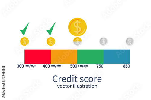 Credit score concept. Monthly payment. Changing personal credit information. Report form. Vector illustration flat design. Isolated on white background.