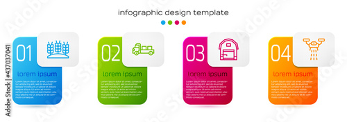 Set line Wheat, Pickup truck, Farm house and Smart farm with drone. Business infographic template. Vector