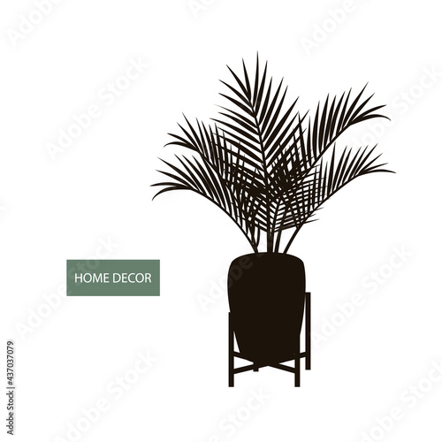 houseplant indoor palm in a pot and decorative  vintage plant stand silhouette