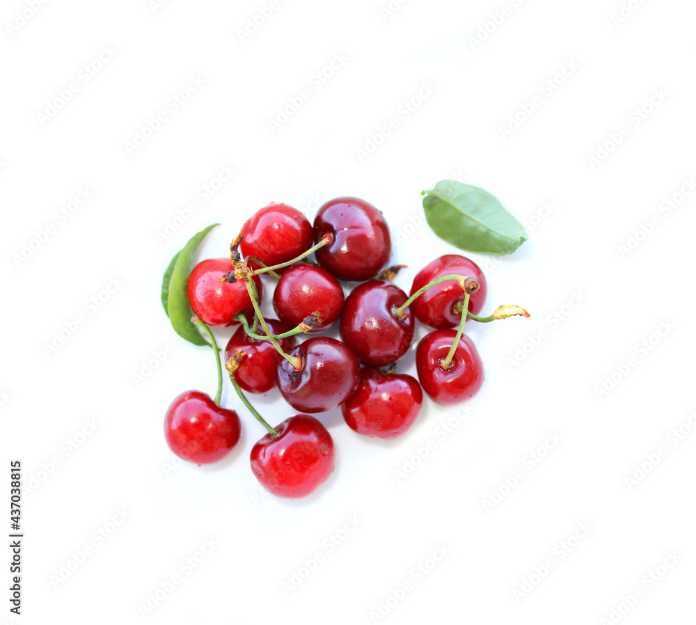 Fresh cherry on a white background, summer fruits
