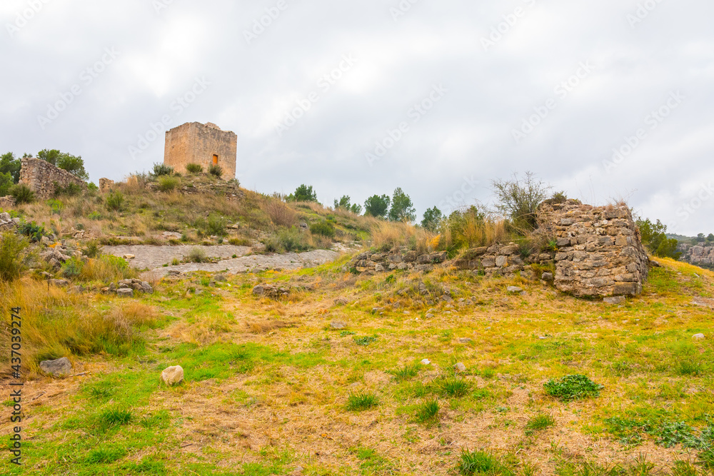 Jérica, Alto Palancia, Castellon province, Valencian Community, Spain. Medieval tower. Remains of a castle on top of a natural hill. Declared a Site of Cultural Interest.