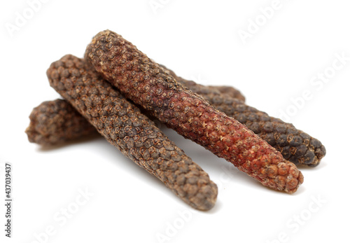 Dried long pepper, piper longum isolated on white background photo