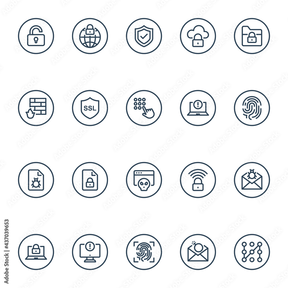 Outline icons for internet security. Outline icons for internet security.