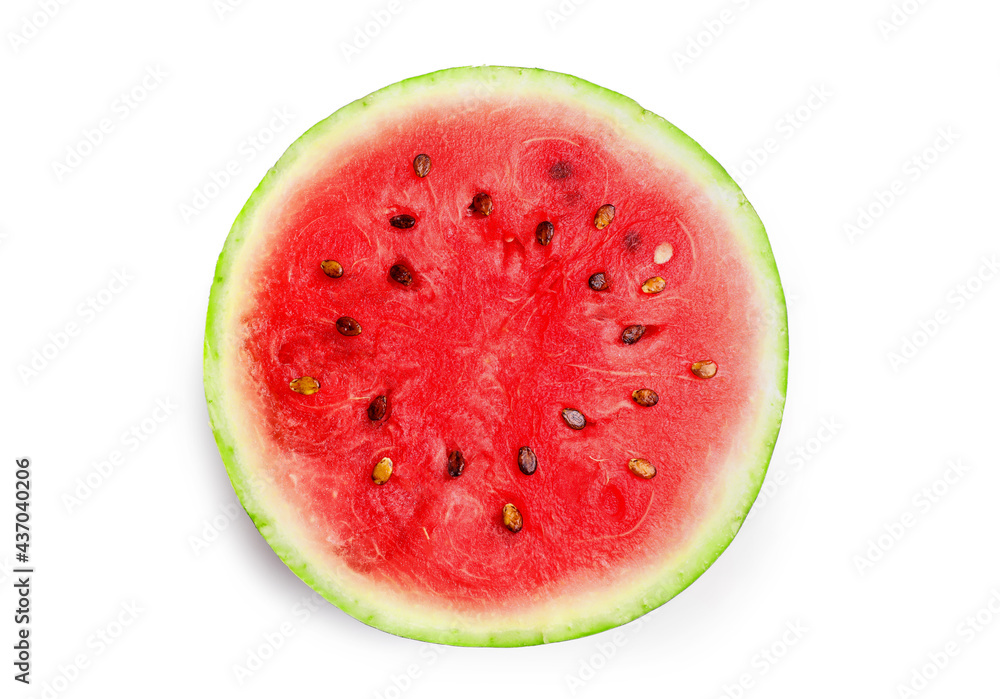 Ripe juicy watermelon isolated on white background. Top view. Ripe juicy watermelon isolated on white background. Top view.